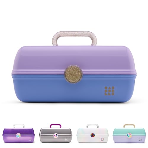 Image of Caboodles On-The-Go Girl Makeup Box, Two-Tone Lavender on Blue, Hard Plastic Makeup Organizer Box, Built-In Mirror, Secure Latch for Safe Travel, Spacious Storage for Large Items