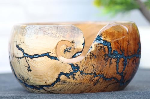 Image of Handmade Rosewood Yarn Storage Bowl for Knitting & Crocheting with Free Crochet Hook | Resin Yarn Bowl for Yarn Winder, Crochet Hook Accessories | Yarn Bowl Wood (Large)