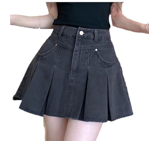 Women’S A-Line Pleated Denim Skirt Vintage Mini Cowboy Skirts Suitable for Daily Wear