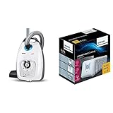 Siemens Z 7.0 family Bodenstaubsauger mit Beutel VSZ7442S, sehr niedriger Stromverbrauch, XXL-Polsterdüse, langes Kabel, für Allergiker, weiß & Siemens PowerProtect Staubsaugerbeutel VZ16GALL