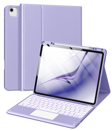 Harvopu for iPad Air 13 Inch & Pro 12.9 Case with Keyboard - Multi-Touch Trackpad, 7 Colors Backlit, Detachable Folio Keyboard Cover for iPad Pro 12.9 (6th, 5th, 4th, 3rd gen), Air 13 M3/M2 (Purple)