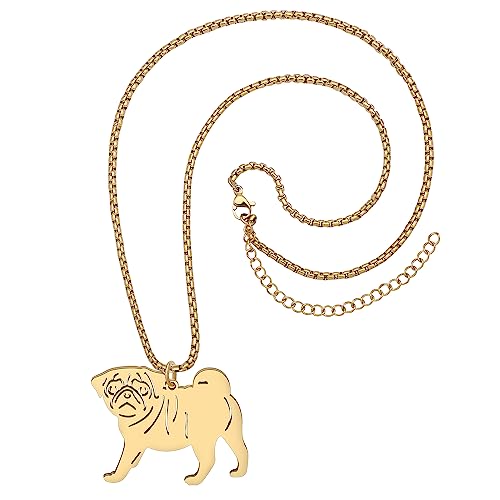 DALANE Edelstahl Niedlichen Mops Hund Halskette 18k Vergoldet Anhänger Haustiere Welpen Schmuck Geschenke für Frauen Mädchen Hundeliebhaber Charms (Vergoldeter Mops)