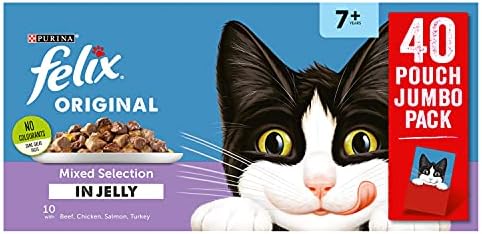 Felix Adult Wet Cat Food Mixed Selection in Jelly Beef, Chicken, Tuna, Salmon 120 x 100g Pouches