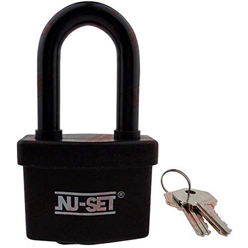 Image of NU-SET Lock | 2 1 /2-Inch Laminated Steel Padlock | Long Shackle Laminated Padlock for Door Security | Home Improvement & Door Hardware (Black)