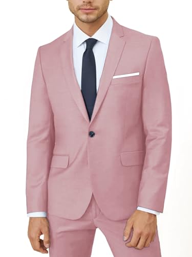 2 Piece Suit Men Classic Fit Men's Suit for Wedding Prom Events 2 Button Solid Notch Lapel Lightweight