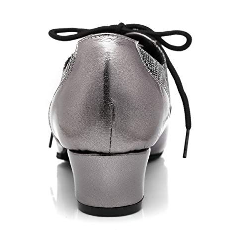 Minishion Women's 1.5" Chunky Low Heel Lace-up Comfortable Dancing Pumps Shoes2