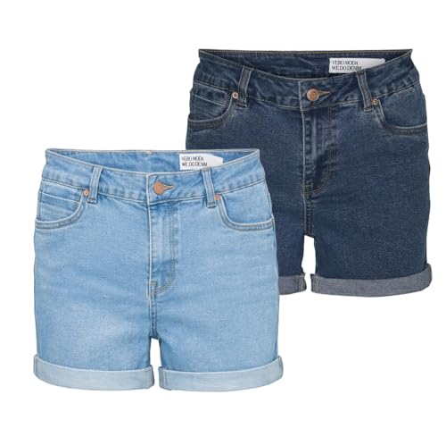 VERO MODA Ladies Denim Turned Hem Shorts with Pockets, Medium Blue/Light Blue, XS