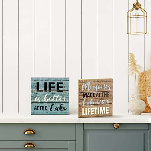 2-Pcs-Summer-Lake-House-Decor-Memories-at-The-Lake-Life-Is-Better-at-The-Lake-Box-Sign-Wooden-Motivational-Decor-Rustic-Lake-Cabin-Home-Wall-Decor-Primitive-Country-Lake-Sign-Farmhouse-Kitchen-Decor 2 Pcs Summer Lake House Decor Memories at The Lake Life Is Better at The Lake Box Sign Wooden Motivational Decor Rustic Lake Cabin Home Wall Decor Primitive Country Lake Sign Farmhouse Kitchen Decor