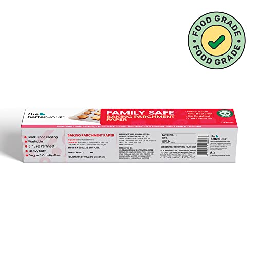 Image of The Better Home Parchment Paper for Baking 21 Meters (Pack of 3) | Non Toxic Paper Roll for Baking | Eco Friendly & Reusable Parchment Paper for Baking Cake | Natural Baking Paper