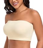 DotVol Women’s Lightly Padded Strapless Wirefree Seamless Tube Top Bandeau Bra Plus Size(Beige,M)
