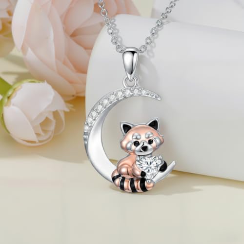 Image of PROESS Animal Birthstone Necklace 925 Sterling Silver Otter /Axolotl /Hippo /Elephant /Dachshund /Monkey /Red Panda Pendant Necklace Animal Birthstone Jewelry Gifts for Women