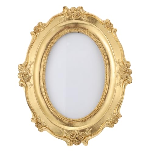 Alipis Gold Oval Picture Frame 8X7 Inch Resin Vintage Embossed Photo Frame for Home Wall Gallery Decoration