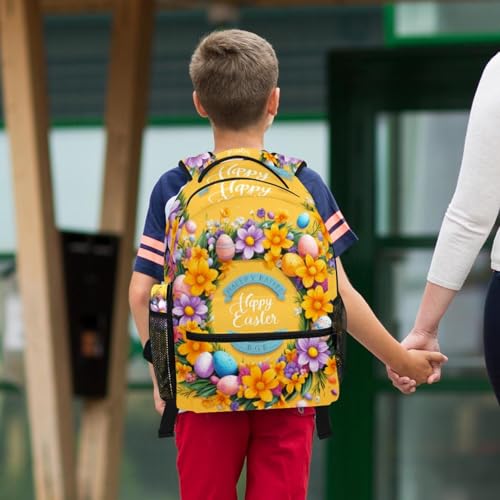 Sac à dos avec trousse à crayons jaune pour étudiants : ensemble scolaire à motif couronne de Pâques