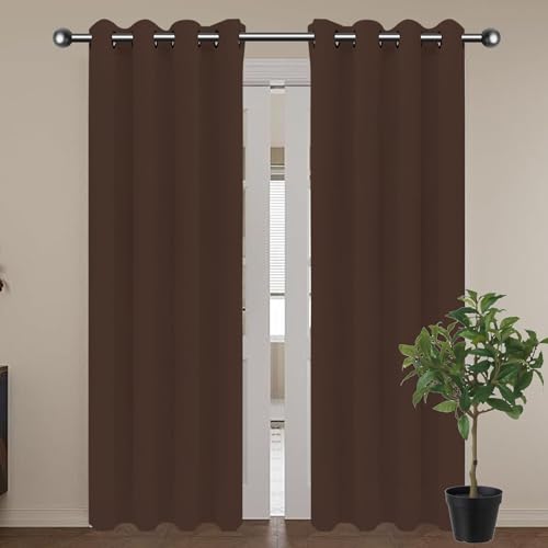 Rideau occultant à œillets 158x207 cm marron en polyester isolant - 2