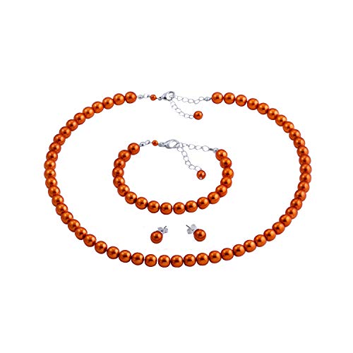 Parure femme perles orange collier bracelet boucles d'oreilles titane argenté sans nickel Cover