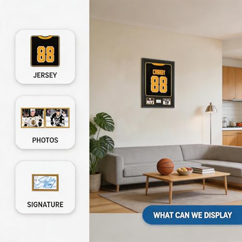 Image of Jersey Frame Display Case with Picture Slots & Tempered Real Glass | Jersey Frame Display Case, with Picture Slots & Tempered Real Glass, Signature for Shirt Uniform, Two 4x6 Photos, Black