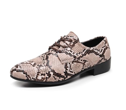 Men's Oxfords Snake Print Leather Oxfords with Lace-Up Black and White Dress Shoes