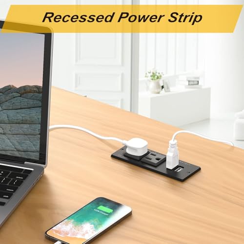 Toma de corriente empotrada para escritorio, 2 unidades, con 2 enchufes y 2 puertos USB, cable de extensión de 10 pies, certificado ETL miniatura 3