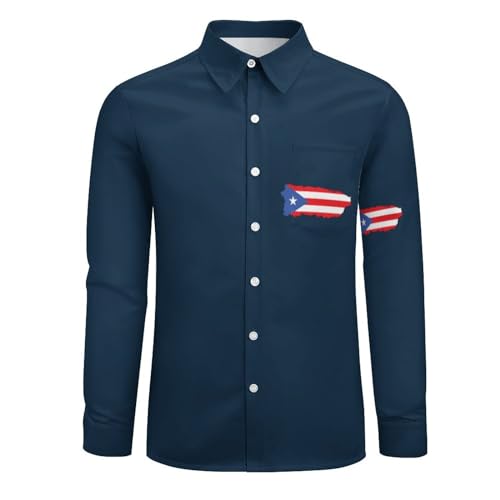 Flag Map Puerto Rico Shirt Casual Button Down Shirts Long Sleeve Shirt Dress Shirt3