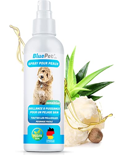 BluePet® Spray de soin du pelage Fabriqué en Allemagne -Pelage facile, démêlage & soin du pelage des chiens & chats - Avec aloe vera, beurre de karité & huile de jojoba = 100% végétalien Cover