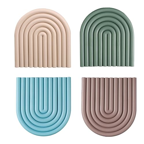 Sottobicchieri arcobaleno resistenti al calore, 4 pezzi, lavabili in silicone, resistenti al calore, antiscivolo, protezione impilabile per padelle, pentole, tazze, ciotole e ancora (CS)