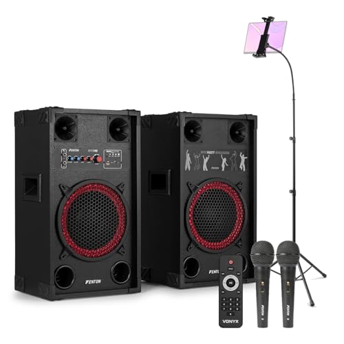 Fenton SPK-110 Complete 10-Inch Bluetooth Karaoke Machine Set with Dual Wired Microphones, Tripod Tablet Stand Holder & Echo Effect, Home Singing System for Adults, Parties & Gatherings