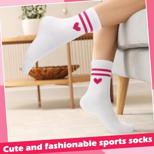 Jspupifip Heart Socks 6 Pairs Crew Athletic Cotton Women Striped Socks with Retro Stripes Hearts3