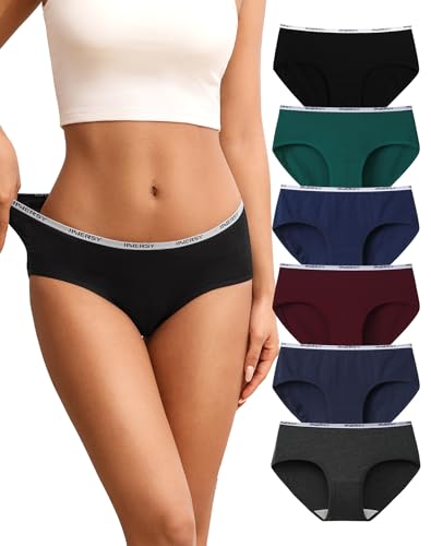 INNERSY Unterhosen Damen Baumwolle Slips Mehrpack Hipster Unterwäsche Set 6er Pack (XS Dunkle)