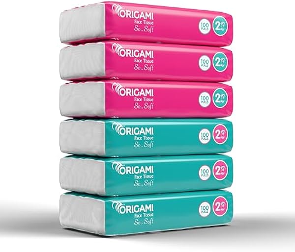 Origami Facial Tissues Soft Pack | Pack of 6 Boxes | 100 Pulls Each (600 Sheets, 2 Ply)