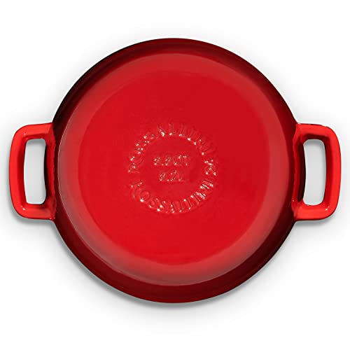 Rossallini Signature Enameled Cast Iron Braiser, Non-Stick Serving Pot With Tight Fitting Lid For Perfect Roasting, Baking, Sauteing, Searing, And Pan Frying | 5Q (4.7L) - Red #TOP4