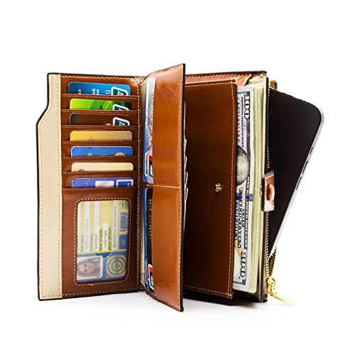 ANDOILT Women's RFID Blocking Large Capacity Luxury Wax Genuine Leather Clutch Wallet Card Holder Organizer Ladies Purse2