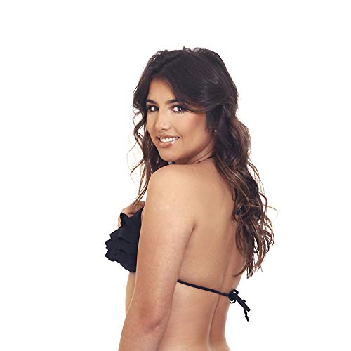 Top biquíni cortininha de babadinho com bojo (Preto, 42)