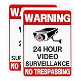 2 Pack Private Property No Trespassing Sign, Video Surveillance Signs Outdoor, 24 Hour Security Camera Signs, 10x7 in UV Printed Rust-Free Aluminum for Home, Business, Driveway Security, CCTV Warning