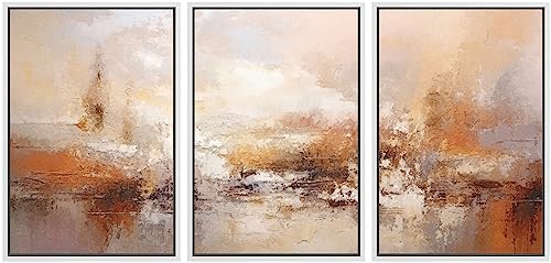 wall26 Framed Canvas Print Wall Art Set Vibrant Red & Orange Paint Stroke Landscape Abstract Shapes Illustrations Modern Art Geometric Mid-Century Modern Cozy for Bedroom - 24"x36"x3 White
