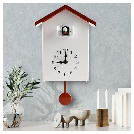 Cuckoo Clock, Plastic Cuckoo Wall Clock with Pendulum Bird,Tweeting Sound Hanging Bird Clock, Battery Operated Cuckoo Clock White Minimalist Cuckoo Clock Wall Clock for Home Living Room