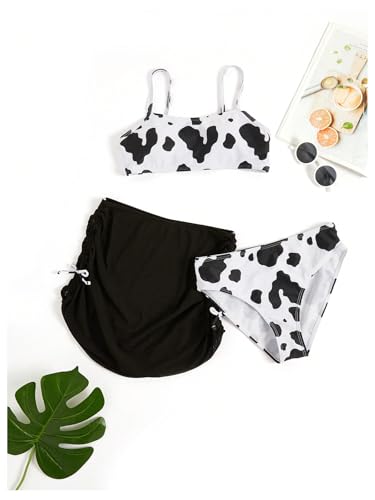 Image of Milumia Girl's 3 Piece Tie Dye Bikini Set Swimsuit with Drawstring Beach Skirt Swimwear