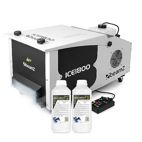 beamz ICE1800 Low Lying Ground Fog Machine with Remote Control and 2L Eco Fluid for Dry-ICE Party Effect