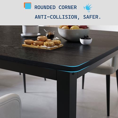 GarveeHome 78.7 in Industrial Dining Table for 6, Wooden Long Dinner Table with Mortise Tenon Design, Kitchen Table with Sturdy Metal Legs, for Dining Room Home Office Living Room, Black - Image 5