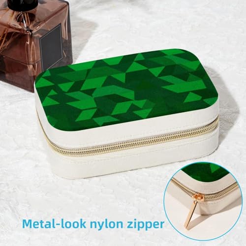 Boîte à bijoux double couche et spacieuse vert géométrique - 7