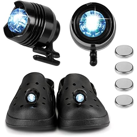 2 Packs Croc Headlights, Croc Shoes Light Accessories with 3 Light Modes, Croc Shoes Decoration Charms Small Lights Balls Glow in the Dark Shoe Ornaments for Walking Hiking Camping Funny Gift (Black) Cover