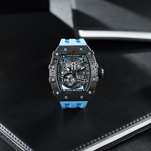 Image of TSAR BOMBA Mens Luxury Watch Automatic Watches for Men 50M Waterproof Japanese Mechanical Movement Tonneau Stainless Steel Case Sapphire Glass Big Face Cool Unique Fashion Gift Men