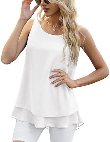Yommay Damen Chiffon Tank Tops ärmellose Leicht Lässig Blusen Tuniken Flowy | Laides Sommer Shirts Elegante Weich Double Layer Cami Camisole Basis Sleeveless Tanks Top für Damen Al