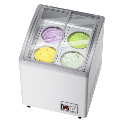 Commercial Ice Cream Freezer with 4 Tubs and Glass Top