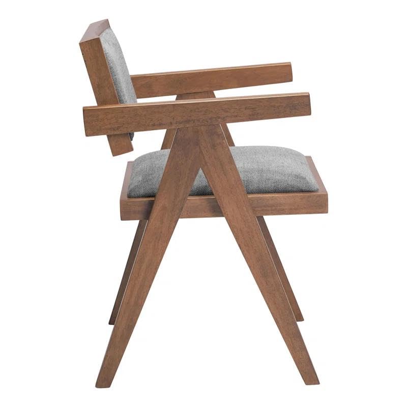 Image of Furniture Solid Sheesham Wood Arm Chair with Cushion and Cane Back Support Chair Living Room Bedroom Home Wooden Armchair Furniture Garden Balcony Outdoor & Indoor Set (Walnut Grey seat)
