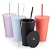 Tumblers with Lids (4 pack) 16oz Colored Acrylic Reusable Cups with Lids and Straws | Double Wall Matte Plastic Bulk Tumblers With FREE Straw Cleaner! Vinyl DIY Gifts