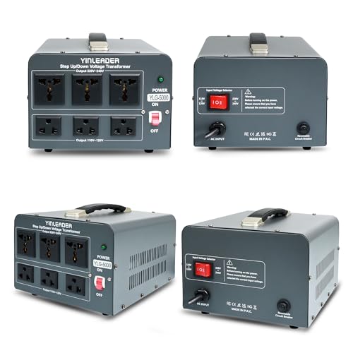 Yinleader 5000 Step Up/Down Transformer Converter 110/120 Volt - 220/240 Volt w/US Power Cord,Circuit Breaker Protection (GREY)