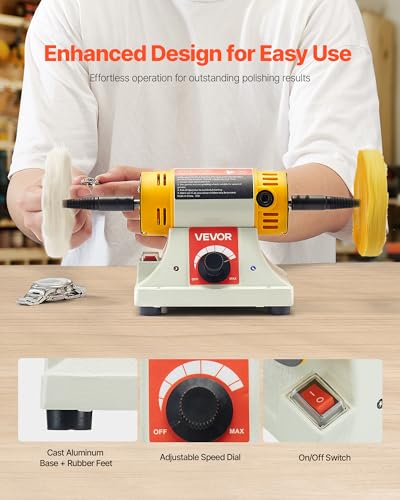 image for VEVOR Bench Buffer Polisher, 1/2HP Polishing and Buffing Machine, 0 to