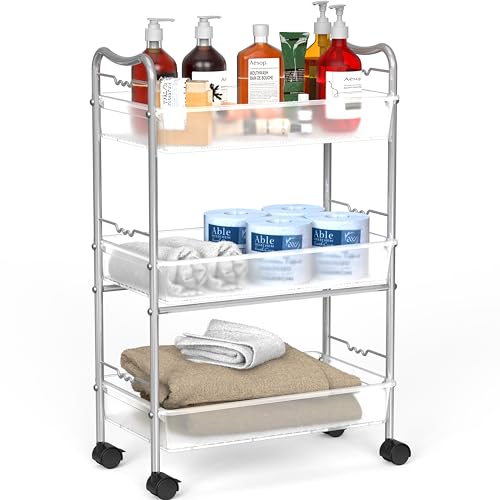Image of Deco Brothers 3 Tier Metal Rolling Storage Utility Cart with Wheels, Silver