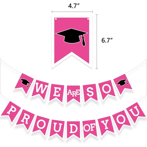 Image of Hot Pink We Are So Proud Of You Banner Congrats Grad Cap Bunting Flag Grad Party Decoration Idea