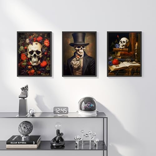 EXCOOL CLUB Skeleton Wall Decor - 12x16 Skeleton Poster Aesthetic Pictures, Gothic Floral Skull Art Prints, Spooky Wall Decor, Vintage Gothic Painting, Dark Macabre Decor for Bedroom (UNFRAMED) — view 5